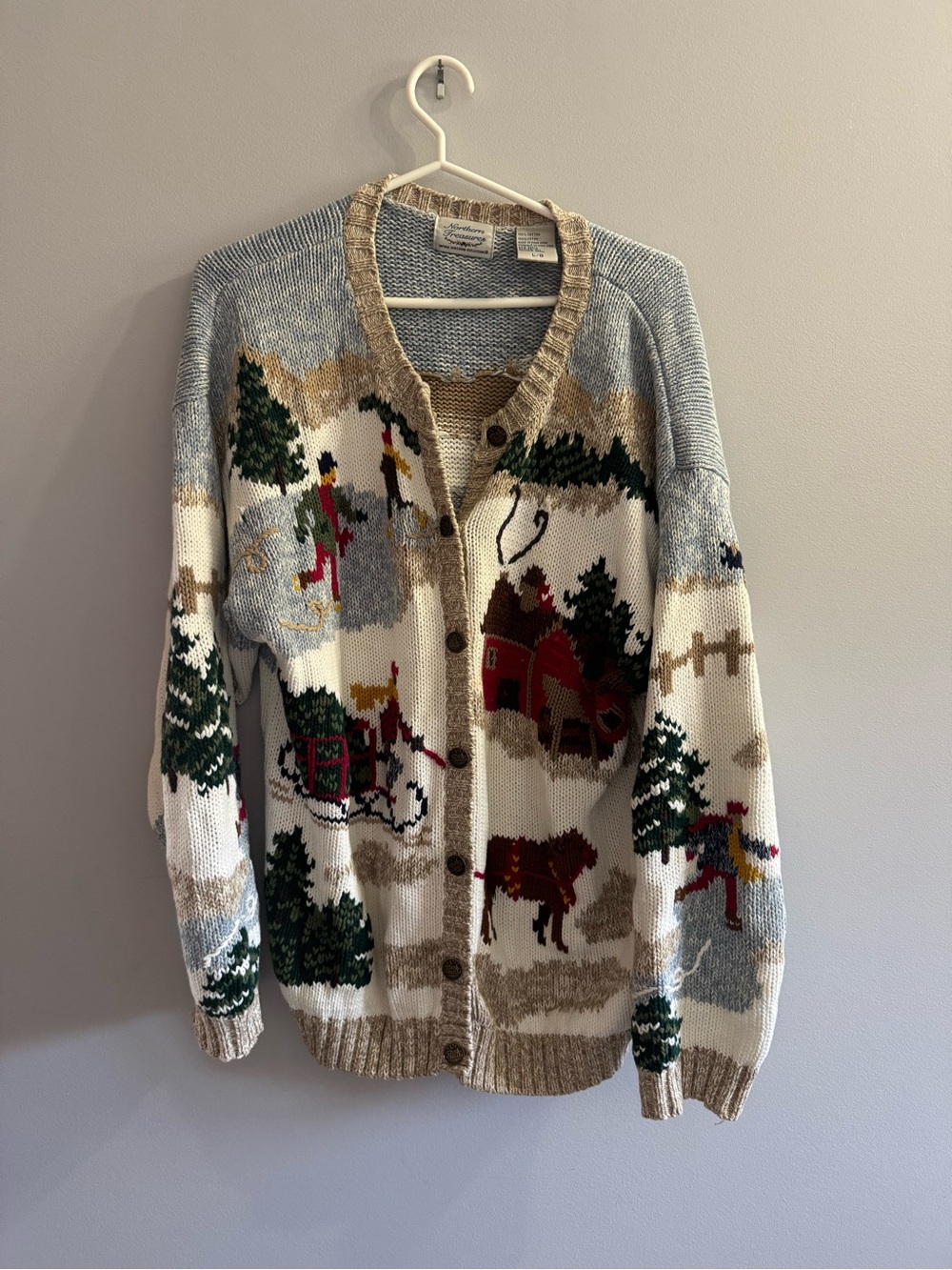 Vintage 90s Northern Reflections Winter Ski Scene Cardigan Sweater L